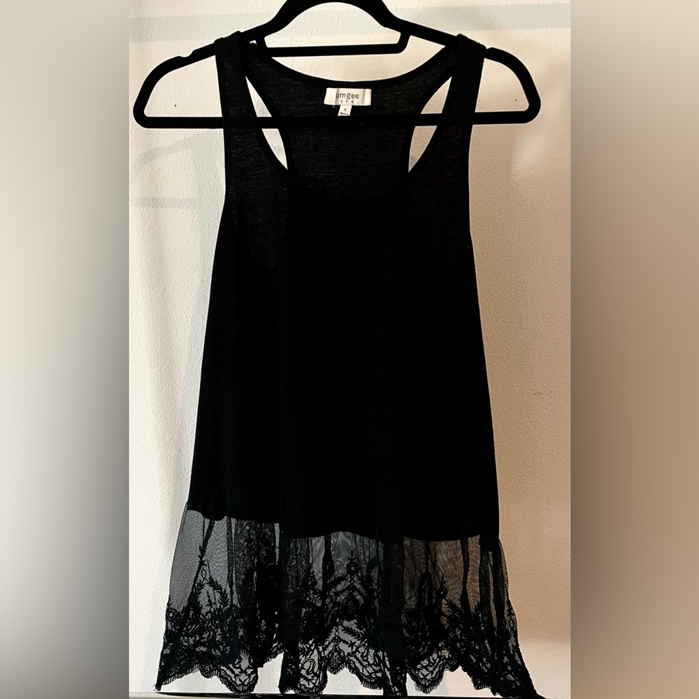 Black Sleeveless Top with Sheer Lace Hem